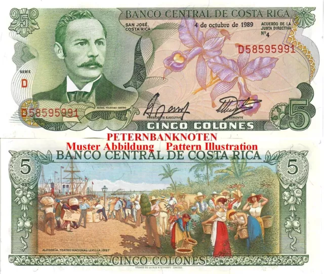 COSTA RICA  5 Colones  1989  UNC.  P. 236d  6145# Kassenfrisch..