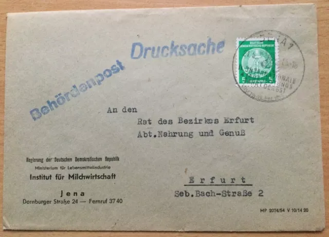 DDR Behördenpost Drucksache mit Sonderstempel Jena nach Erfurt