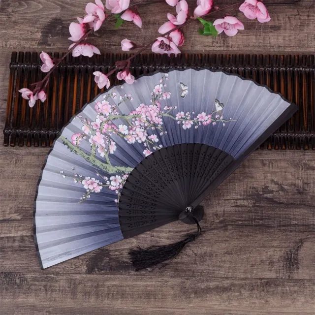 Ventilatori fiori di ciliegio ventilatore a mano poliestere e bambù per matrimoni all'aperto
