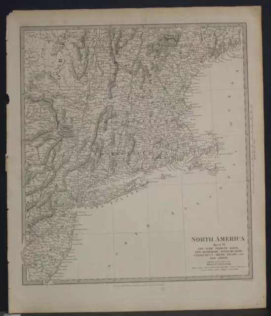 New York New Jersey New England United States 1832 S.d.u.k. Unusual Antique Map