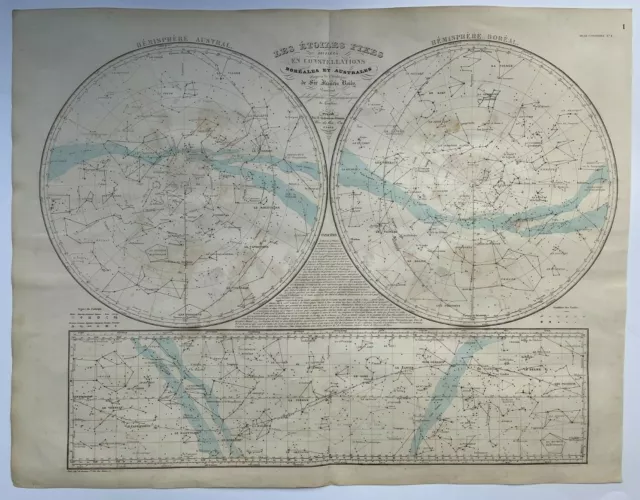 Celestial Map Dated 1860 Andriveau-Goujon Very Large Antique Map 19Th Century