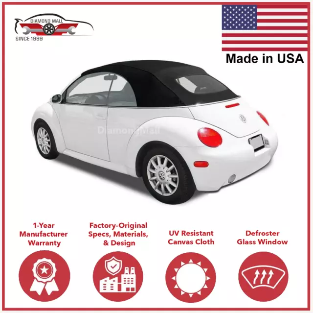 2003-10 Volkswagen Beetle Convertible Soft Top w/DOT Appv Window Black TOPFAST