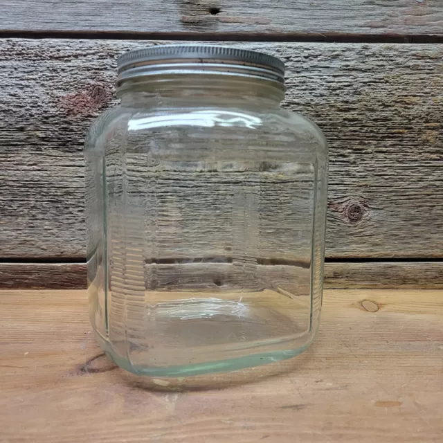VTG Anchor Hocking Hoosier Cabinet Glass Ribbed Gallon Canister Cookie Jar