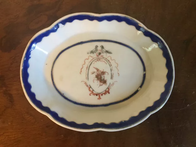 Antique 19th Chinese Export Porcelain Platter Tea Pot Stand Spoon Pin Tray Bird