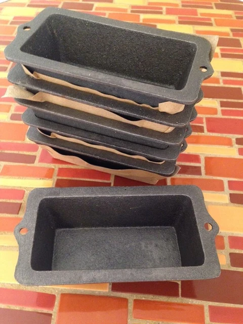 2 Black Cast Iron Mini Loaf Pans 3x6 Inches Heavy Duty NEW
