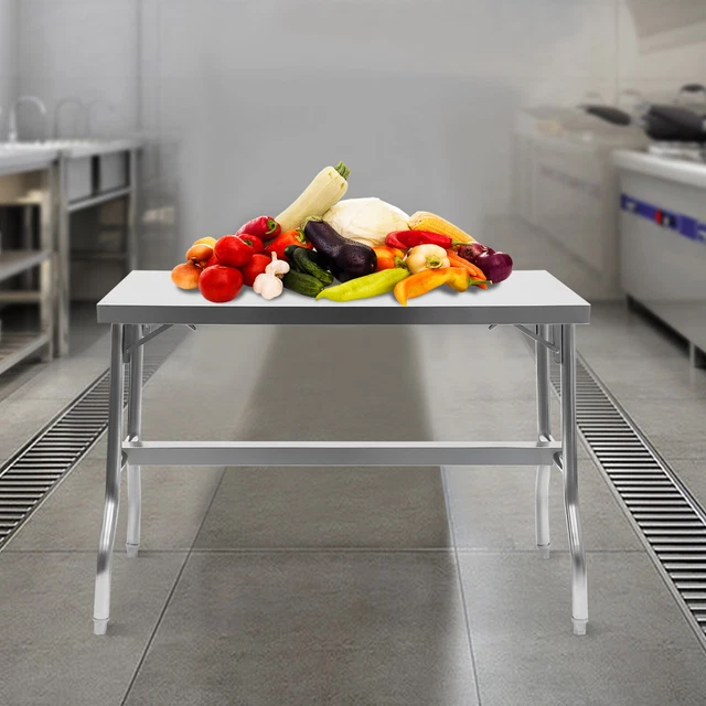 48"x24" Foldable Kitchen Table Stainless Steel Work Table Food Preparation Stand