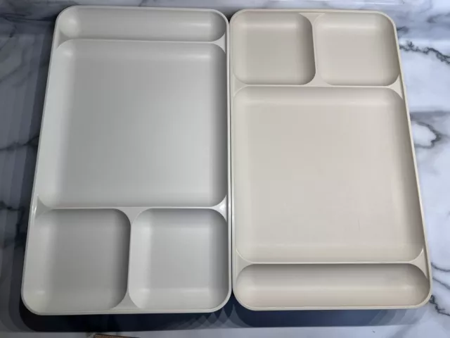 12  Vintage TUPPERWARE Divided FOOD TRAYS 1535 Series TV Dinner White/Beige