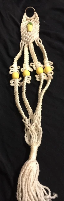 Vintage Macrame Plant Pot hanger kitchen Corn retro mid century handmade 30"