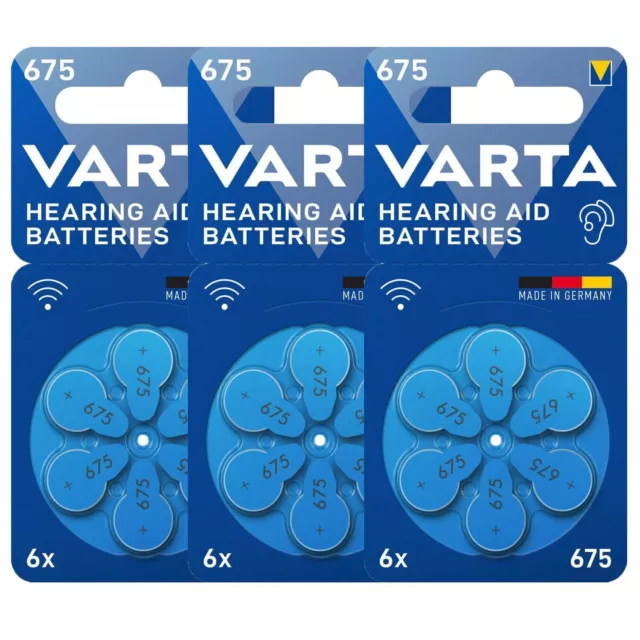 3x Varta Hearing Aid Hörgerätebatterien Batterien 675 PR 44 1,45 V 6er Blister