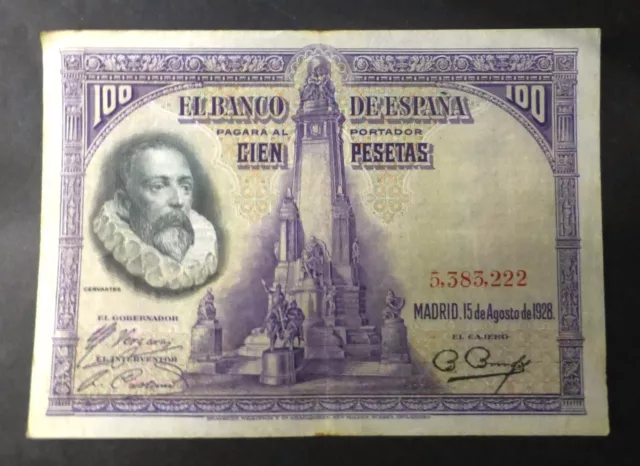 VINTAGE SPAIN 100 PESETAS 1928 - EL BANCO DE ESPANA Banknote