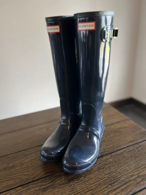 HUNTER Women's Original Tall Gloss Wellies Navy Blue Size 8/ 39