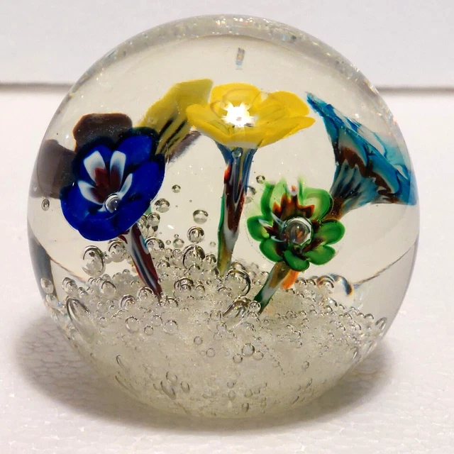 BUBBLES!!!~Neato Millefiori Ice Pick Flowers~Old Murano~Paperweight~Fabulous!!