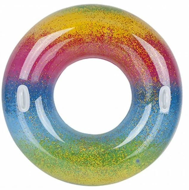 LARGE 48& GLITTER Rainbow Inflatable Swim Ring Beach Pool Float With ...