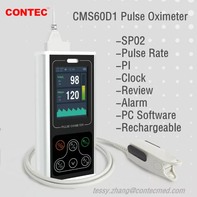 CONTEC 24Hours Pulse Oximeter Handheld SPO2 monitor Blood Oxygen Meter PR PI SW