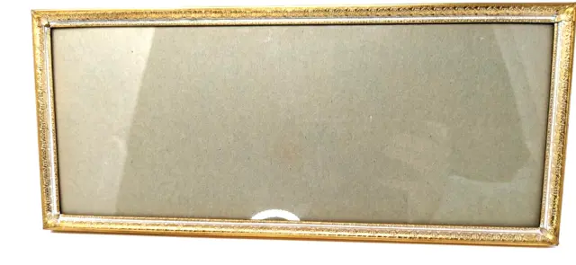 Vintage Brass Gold Metal Filigree Ornate Photo Picture Frame 14x6 Easel or Wall