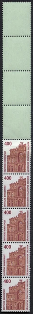 Bund SWK 400 Pf gelber G. Rollenende 5+4 Leerfeld hellgelbgrün "faserig", 1562u