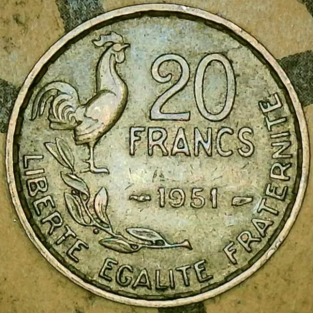 World Coin(s) | 1951 | France | 20 francs | Aluminum-Bronze | European Fourth Re