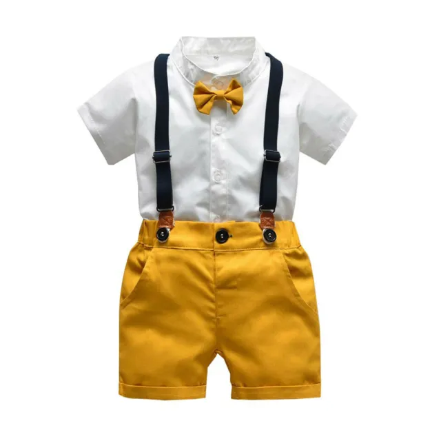 Infant Baby Boys Gentleman Bow Tie T-Shirt Tops+Solid Shorts Overalls Outfits US