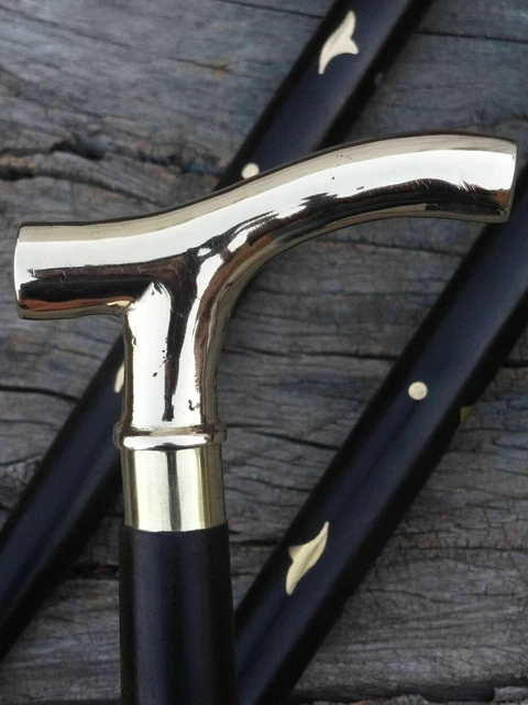 Antique Brass Designer Head Handle Walking Stick Vintage Victorian Wooden Cane
