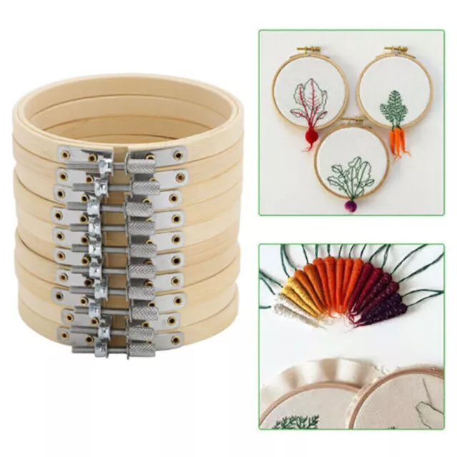 10PCS Wooden Embroidery Hoops Set Bamboo Circle Cross Hoop Stitch Tools 4In/3In