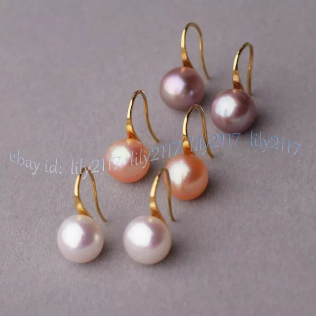 3 Pairs Natural White Pink Purple Freshwater Pearl Dangle Gold Hook Earrings