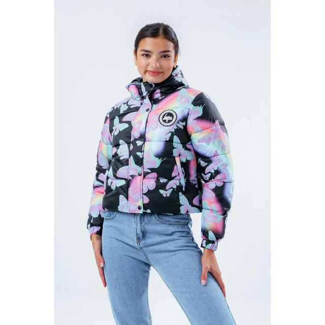 HYPE Girls Black Butterfly Cropped Puffer Jacket Coat Age 9-10 NEW RRP £63