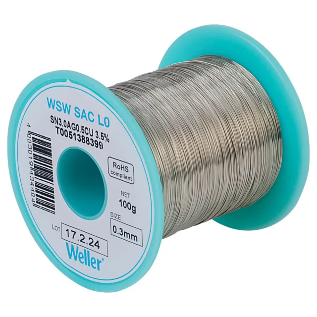 Weller T0051388399 WSW SAC L0 96.5/3/0.5 Solder Wire 0.3mm 100g