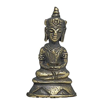 Khmer Lopburi Peaceful Seated Buddha Amulet Bronze Statue Lucky Talisman #4
