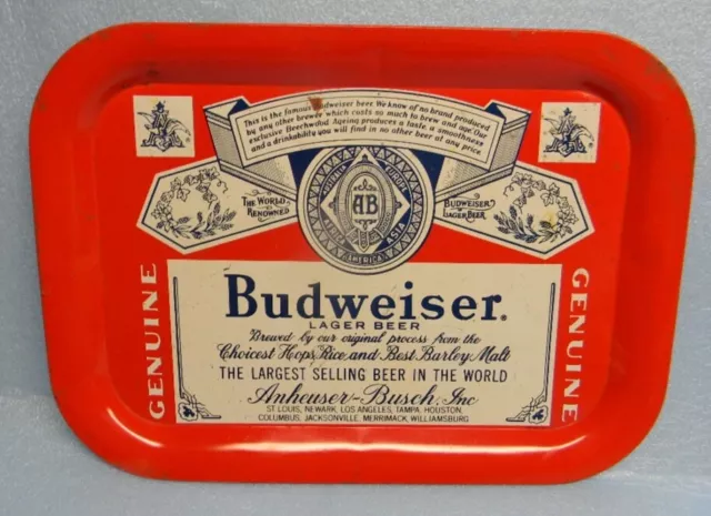 Rare Budweiser Beer Tray Sign Anheuser-Busch Newark Tampa St. Louis Missouri