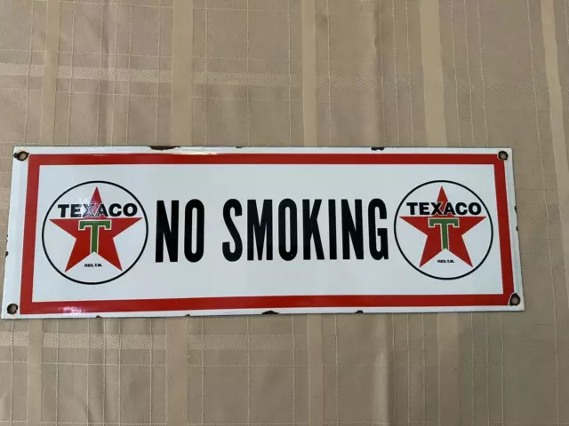 Vintage Texaco "No Smoking" Gasoline Motor Oil Porcelain Gas Station Pump Sign