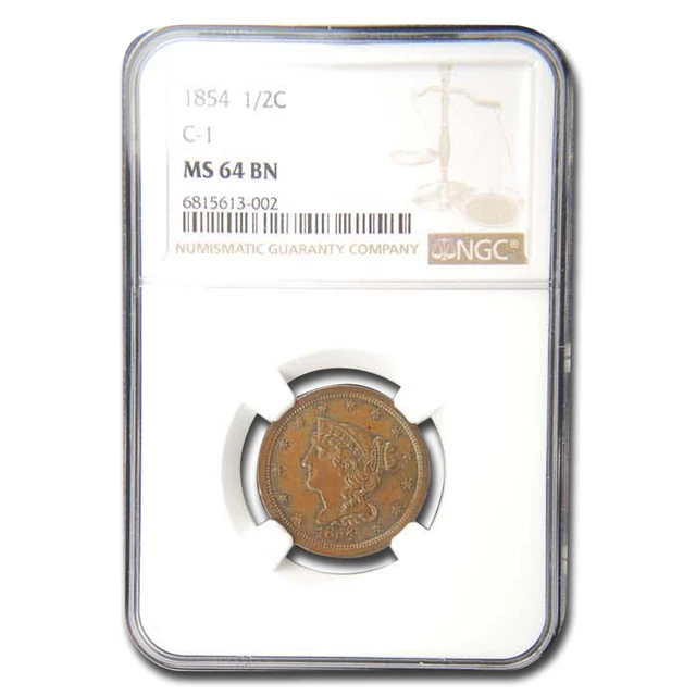 1854 Half Cent MS-64 NGC (Brown) - SKU#282133