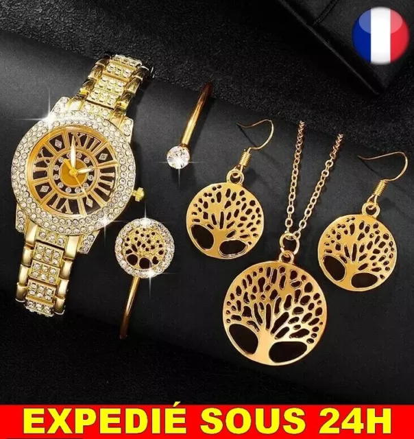 ✅ Montre Bracelet Boucle d'oreilles Collier Arbre De La Vie Quartz Femme Bijoux