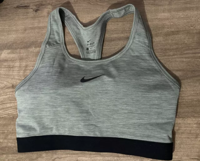 Womens Nike Swoosh Gray Black Padded Athletic Sports Bra - Size Medium