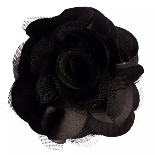 Pince à cheveux bibi broche fleur satin tulle noir cérémonie soirée mariage