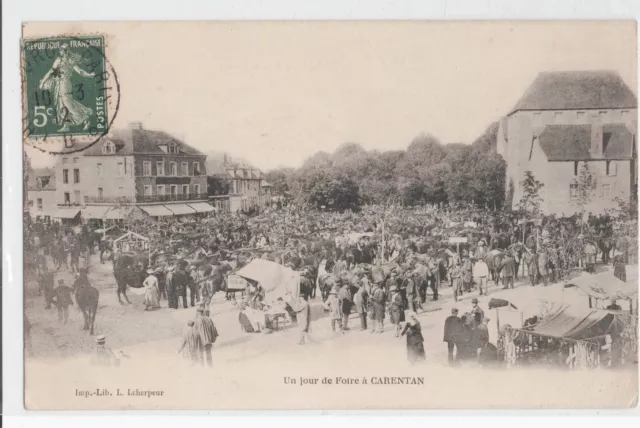 CPA 50 Normandie Env. St Lo CARENTAN Un Jour de Foire  CHEVAUX  1912 Animée