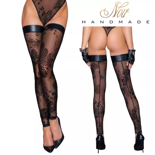 NOIR HANDMADE Black Lace Stockings with floral pattern Footless BDSM Tights