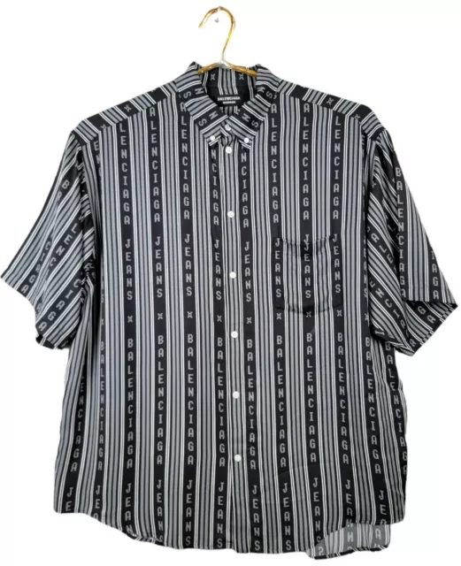 BALENCIAGA Shirt Mens 41 LARGE Short Sleeve Oversized Fit Striped Logo $995 NEW 2