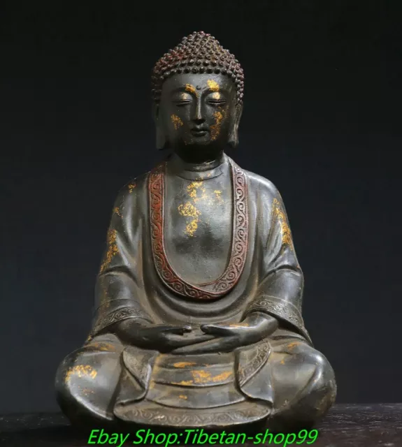 9'' Old Tibet Tibetan Bronze Gilt Shakyamuni Sakyamuni Amitabha Buddha Statue