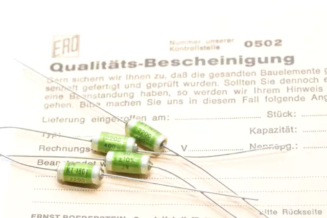 4x Vintage ERO KT 1801 Audio Capacitor, 2200pF / 400VDC, Tone Capacitor, NOS 3