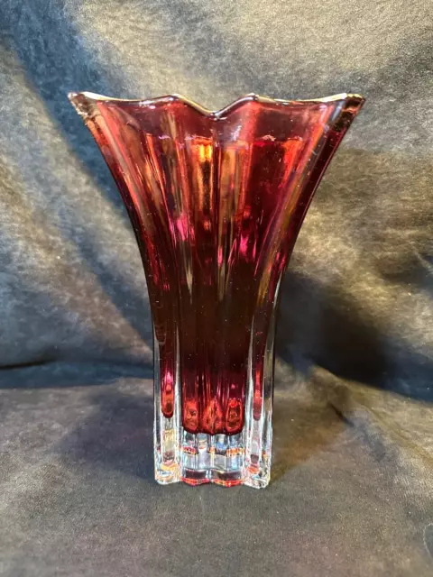 FTD Vera Wang Ribbed Flared Purple Heavy Art Glass Vase 7.5"
