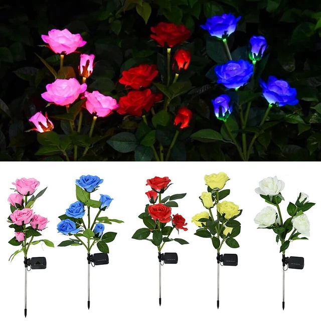 Energía solar rosa flor jardín estaca paisaje hadas lámpara exterior patio luz LED