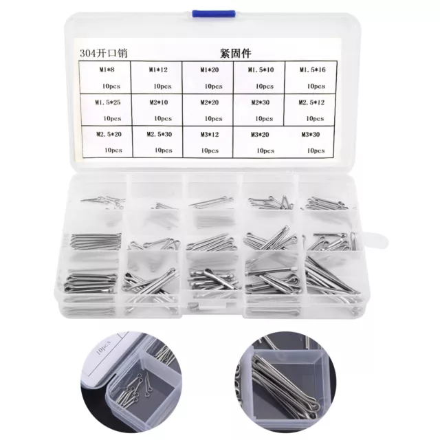 150Pcs 15 Kinds 304 Stainless Steel Split Cotter Pins Kit M1 M3 3