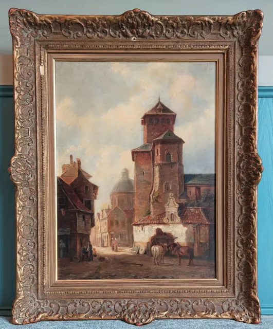 George C. Stanfield British, German Town  19thC Fine Antique Signed Oil Painting
