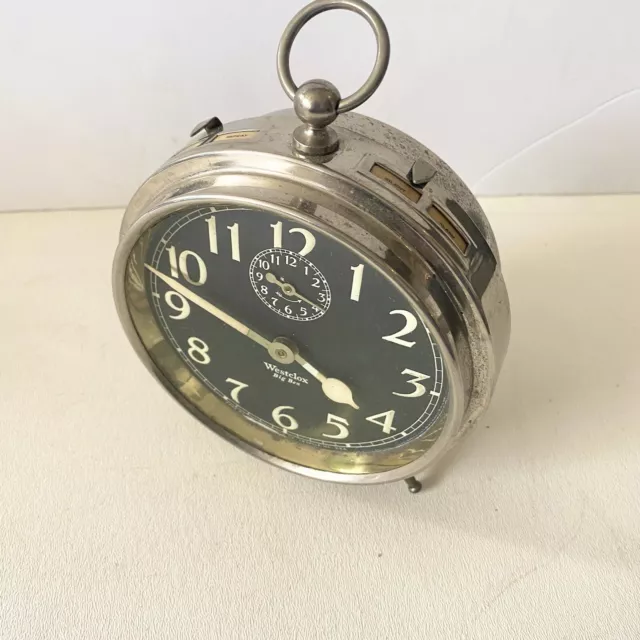 1925-30 WESTCLOX BIG BEN Mod. 1a Alarm Clock Nickel Black Radium Dial Works 2