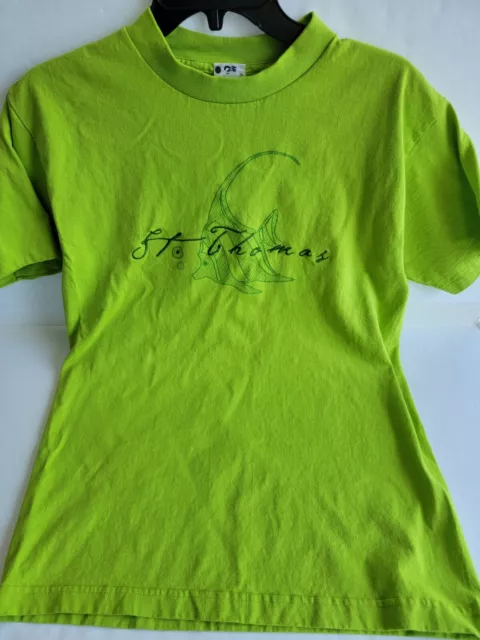 Vintage Made In USA SS St. Thomas  Green Embroidered T-Shirt M Princess Cruises