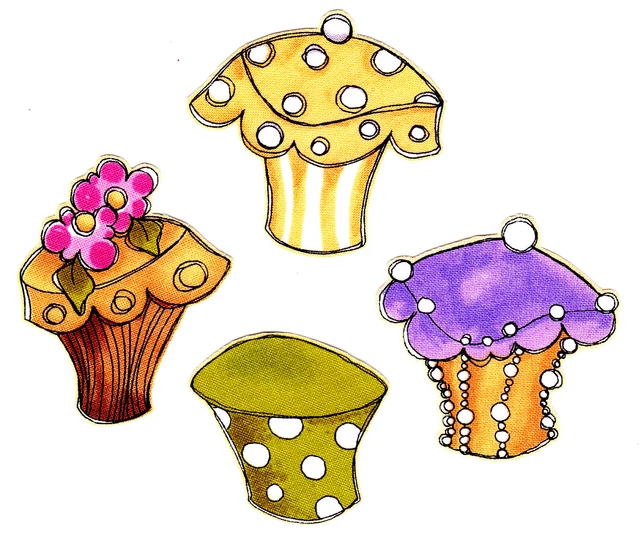 Fantástico cupcake Loralie tela aplique hierro en 4 piezas juego no bordado 2 pulgadas nuevo