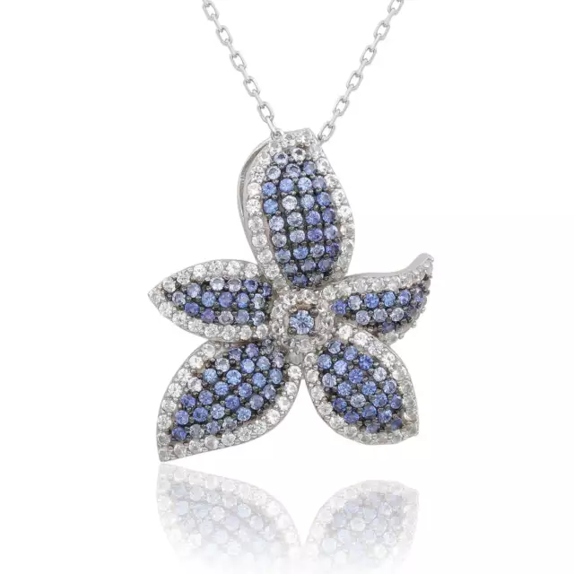 Suzy Levian Sterling Silver Blue Sapphire & Diamond Accent Flower Pendant Brown