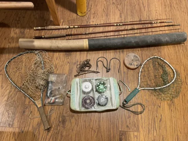 LOT OF 4 Vintage FLY FISHING Reels, Two (2) Flyrods and Two (2) Trout Nets  Misc $150.00 - PicClick