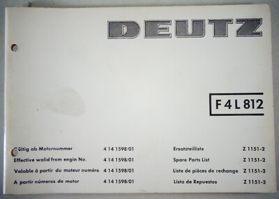 DEUTZ Catalogo Ricambi/Listello di Ricambio Motore Deutz F4L 812 