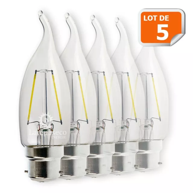 Lot de 5 Ampoules Led Flamme Coup de Vent Filament 4 watt (éq. 42 Watt) Culot...